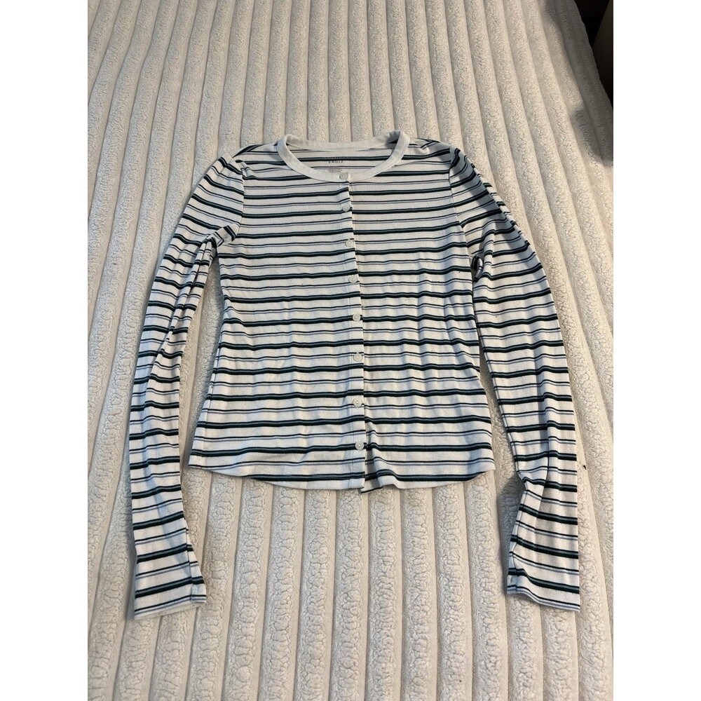 American Eagle Striped button front cardigan Top Women's Small Blue green white